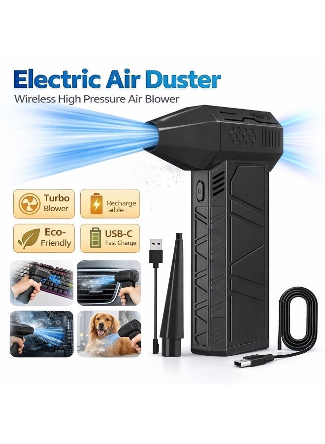 UV Enterprises Electric Air Duster, Wireless Air Blower, Portable Jet Fan, Rechargeable Compressed Air Duster for PC, Keyboard Cleaner, Car Cleaning Blower, Turbo Handheld Fan Air Duster Electric Cordless Air Blower Mini Turbo Jet Fan Compressed Air Cleaner for PC Keyboard Car Dust Blower Portable Cleaning Fan USB Rechargeable - Image 1