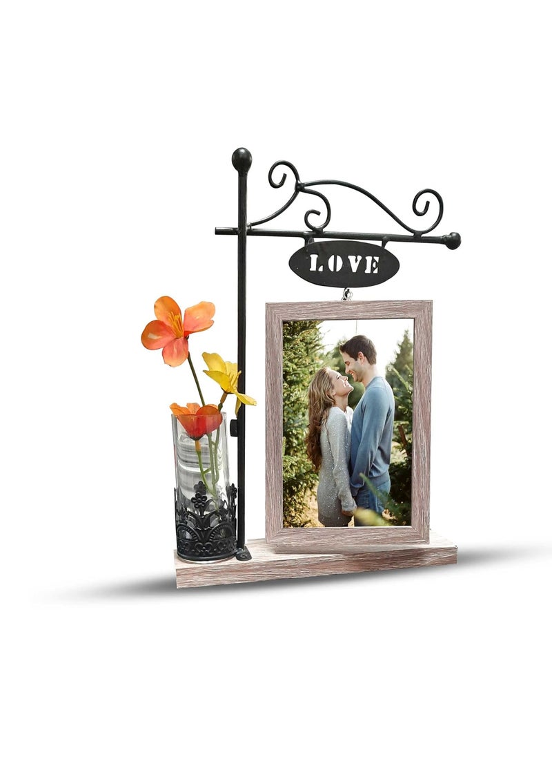 Art Street Art Street rotating Love photo frame with flower vase for gifting - Valentine Day (4X6)  - Image 1