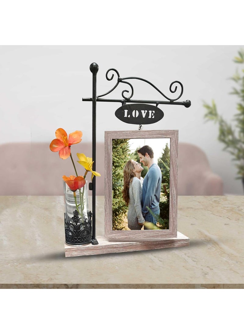 Art Street Art Street rotating Love photo frame with flower vase for gifting - Valentine Day (4X6)  - Image 2