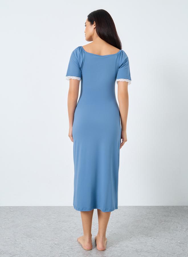 تايك تو قميص نوم بتفاصيل دانتيل مع فيونكة - Image 4