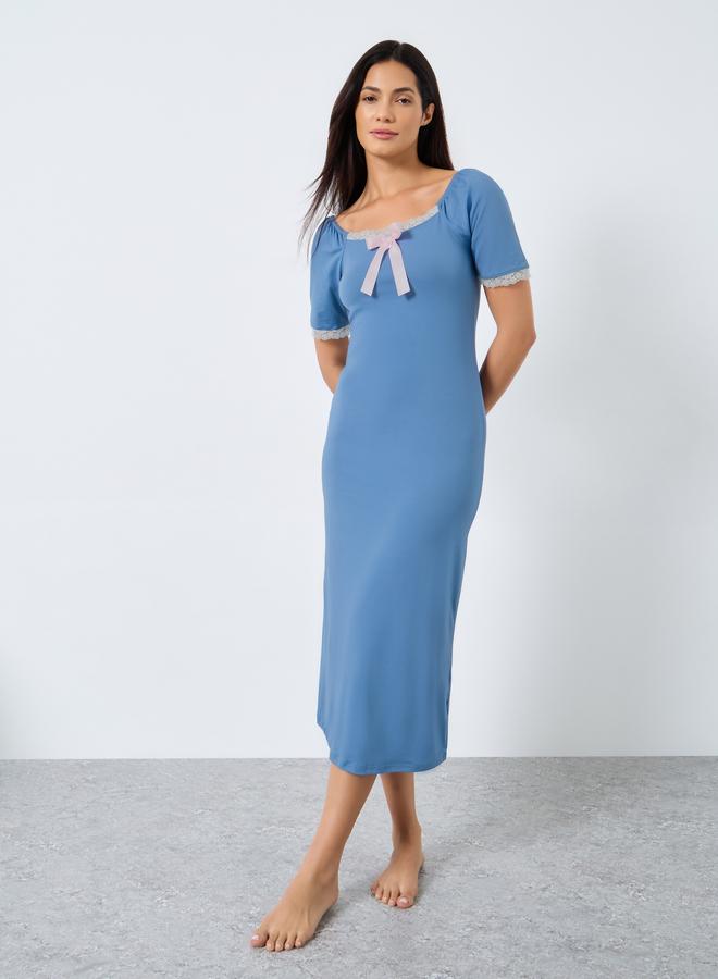 تايك تو قميص نوم بتفاصيل دانتيل مع فيونكة - Image 2