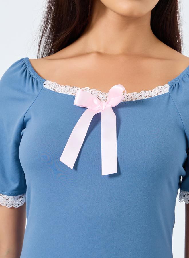 تايك تو قميص نوم بتفاصيل دانتيل مع فيونكة - Image 3