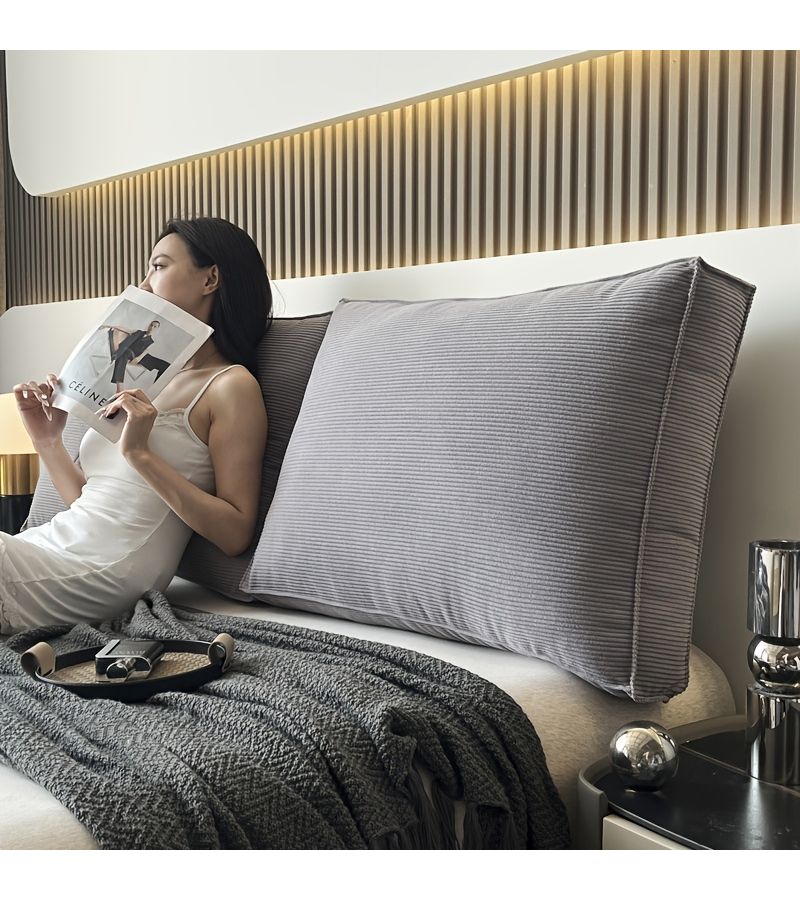 All Season Modern Solid Color Corduroy Headboard Cushion Tatami Mat Removable Washable Backrest Pillow 2-Piece Set including Square Hug Pillow Milk Coffee Color 35.43inch By 21.65inch - Image 4
