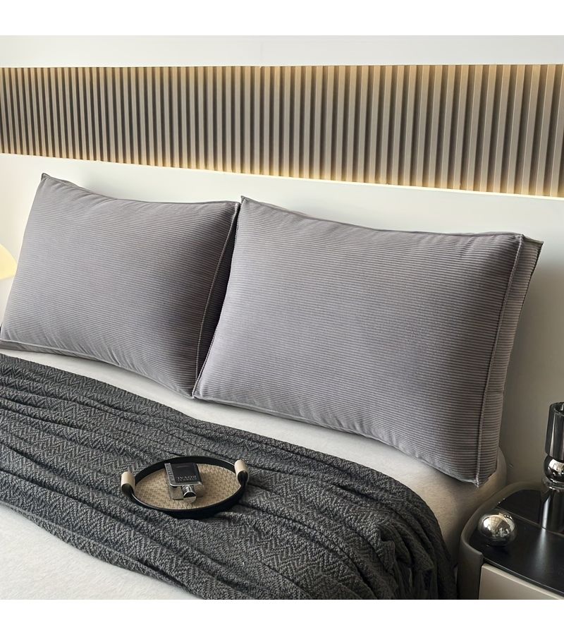 All Season Modern Solid Color Corduroy Headboard Cushion Tatami Mat Removable Washable Backrest Pillow 2-Piece Set including Square Hug Pillow Milk Coffee Color 35.43inch By 21.65inch - Image 2
