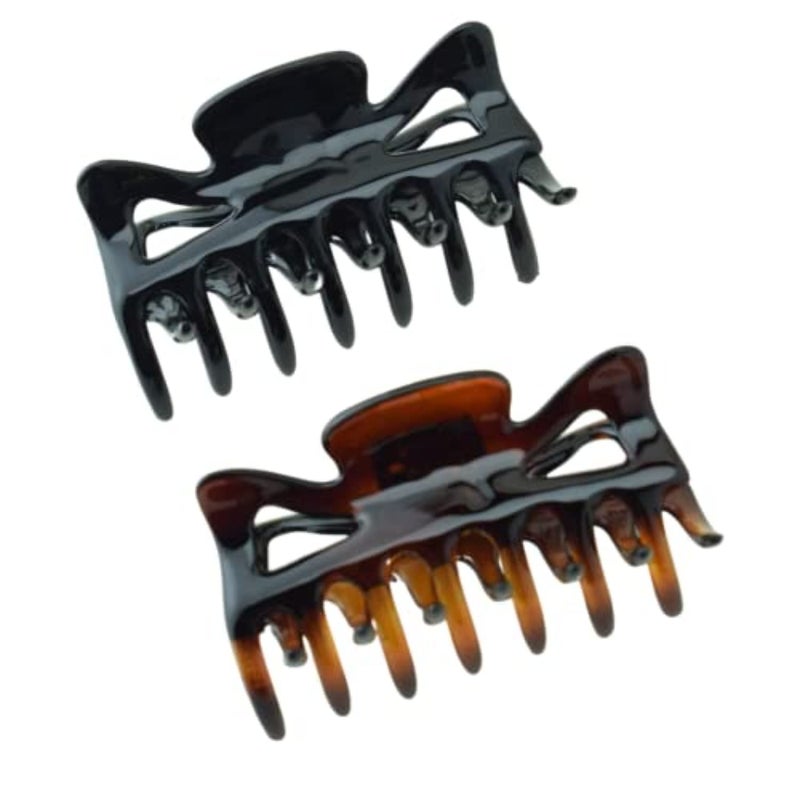 Parcelona French Classic Medium 3 Celluloid No Slip Grip Covered Spring Jaw Hair Claw Durable Styling Hair Accessories Women Strong Hold Girls Hair Claw Clips Made in France Shell and Black