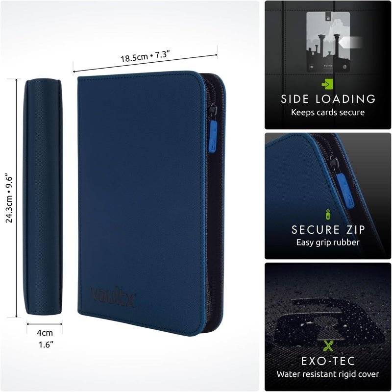 Vault X 4 Pocket Trading Card Zip Binder, 160 cards, Premium Exo-Tec Album Material, 20 Side-Loading Pages, Folder for Collectible Card Games, Sports, TCG (Blue) - Image 2