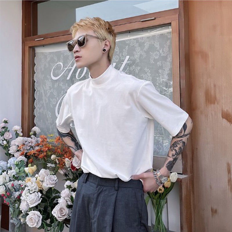 Summer Short-sleeved T-shirt Men's ins Super Popular Loose Casual Half-high Collar Half-sleeve Base Shirt Fashionable Handsome All-match Top - Image 4
