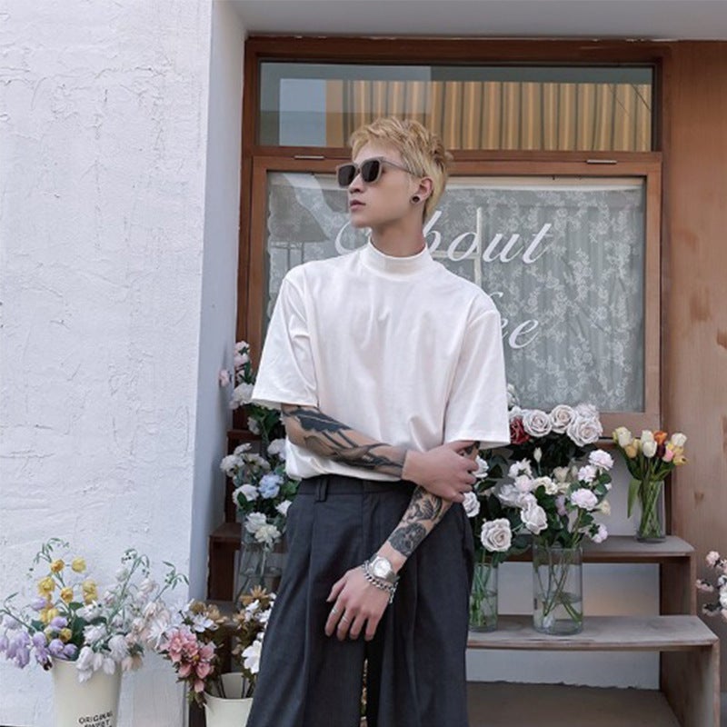 Summer Short-sleeved T-shirt Men's ins Super Popular Loose Casual Half-high Collar Half-sleeve Base Shirt Fashionable Handsome All-match Top - Image 5
