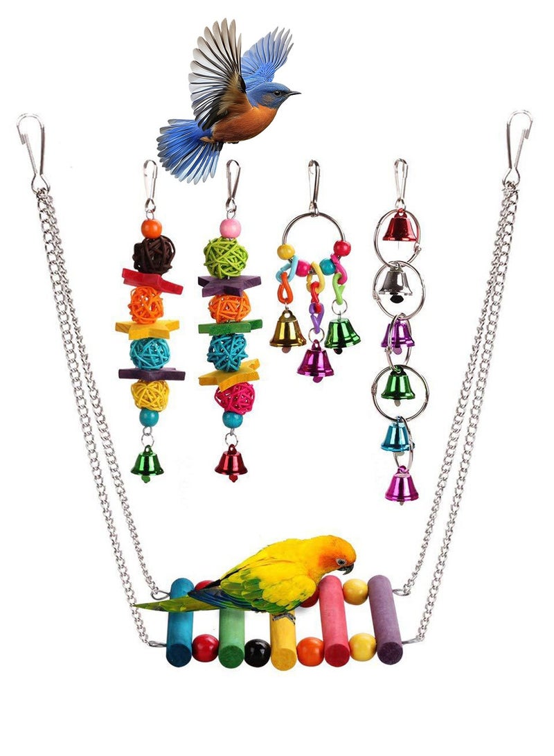 كيدل لعبة مضغ الطيور الببغاء معلق قفص لعبة الوقوف للطيور الصغير لعبة الطيور الملونة مع أرجحة معلقة قفص الببغاء اكسسوارات - Image 1