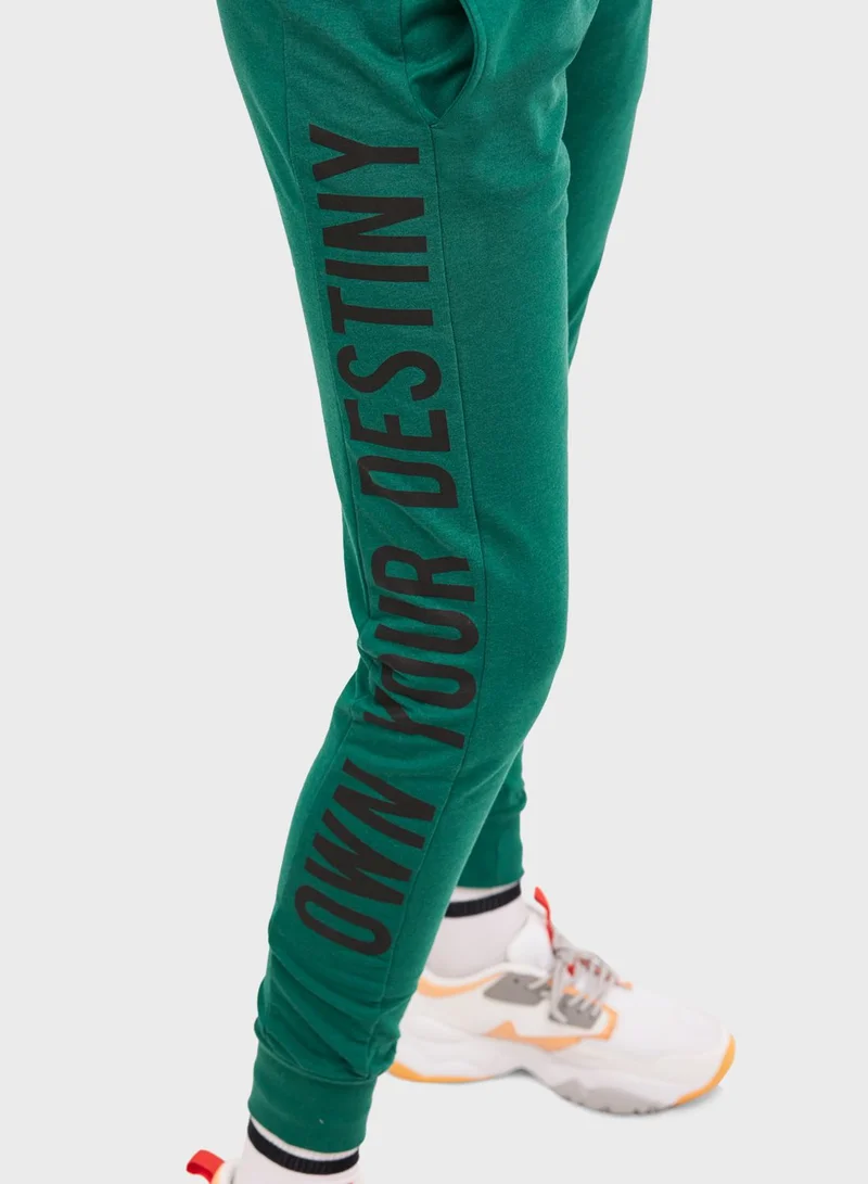 Blue Age Slogan Cuffed Joggers