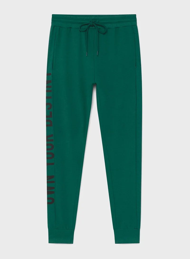 Blue Age Slogan Cuffed Joggers