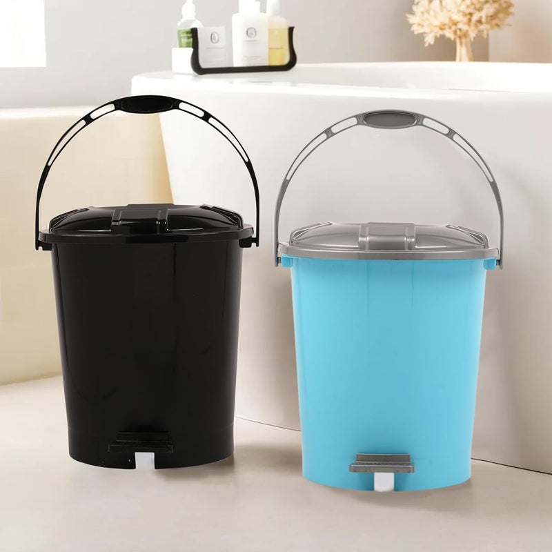 Kuber Industries Kuber Industries Pack of 2 Pedal Dustbin 10 Liter Dustbin for Bathroom Kitchen with Lid Garbage Bin with Handle Wet Dry Waste Bin Check Dhakan Trash Can Sky Blue Black  - Image 1
