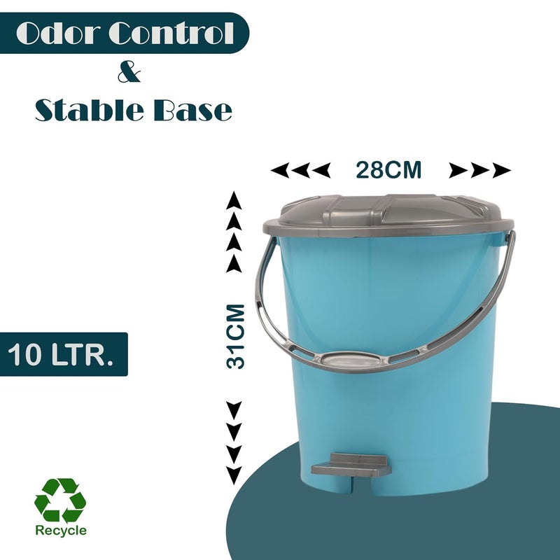 Kuber Industries Kuber Industries Pack of 2 Pedal Dustbin 10 Liter Dustbin for Bathroom Kitchen with Lid Garbage Bin with Handle Wet Dry Waste Bin Check Dhakan Trash Can Sky Blue Black  - Image 3