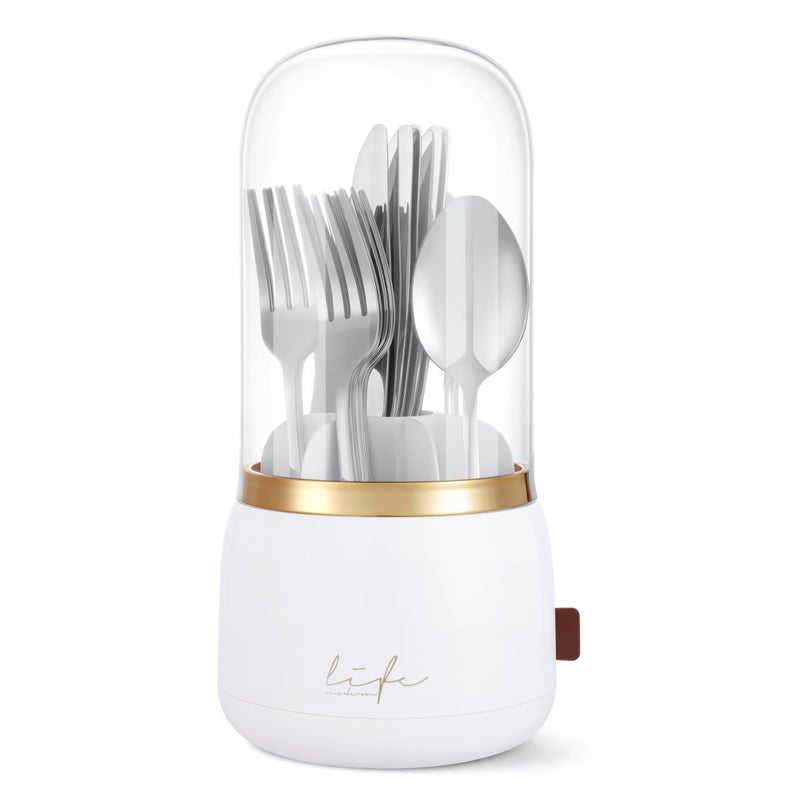 EXIN DECHEN 360Â° Rotation Silverware Organizer for Kitchen Counter,Utensil Holder Caddy Silverware Caddy Holder for Party,Spoon and Fork Organizer,7 Slots and Intermediate Drainage Device with Cover - Image 1