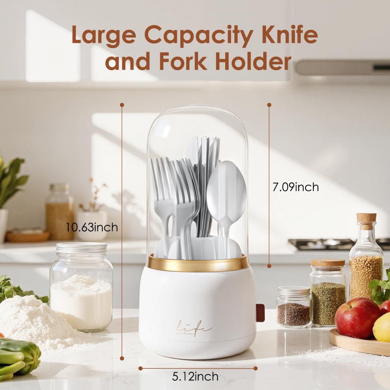 EXIN DECHEN 360Â° Rotation Silverware Organizer for Kitchen Counter,Utensil Holder Caddy Silverware Caddy Holder for Party,Spoon and Fork Organizer,7 Slots and Intermediate Drainage Device with Cover - Image 3