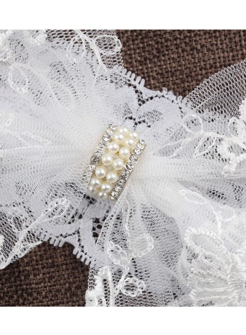 Baby Big Bows Headbands Lace Hairbands Hair Bows Elastics Handmade Hair Accessories for Baby Girls Newborn Infant Toddlers Kids (White) - Image 4