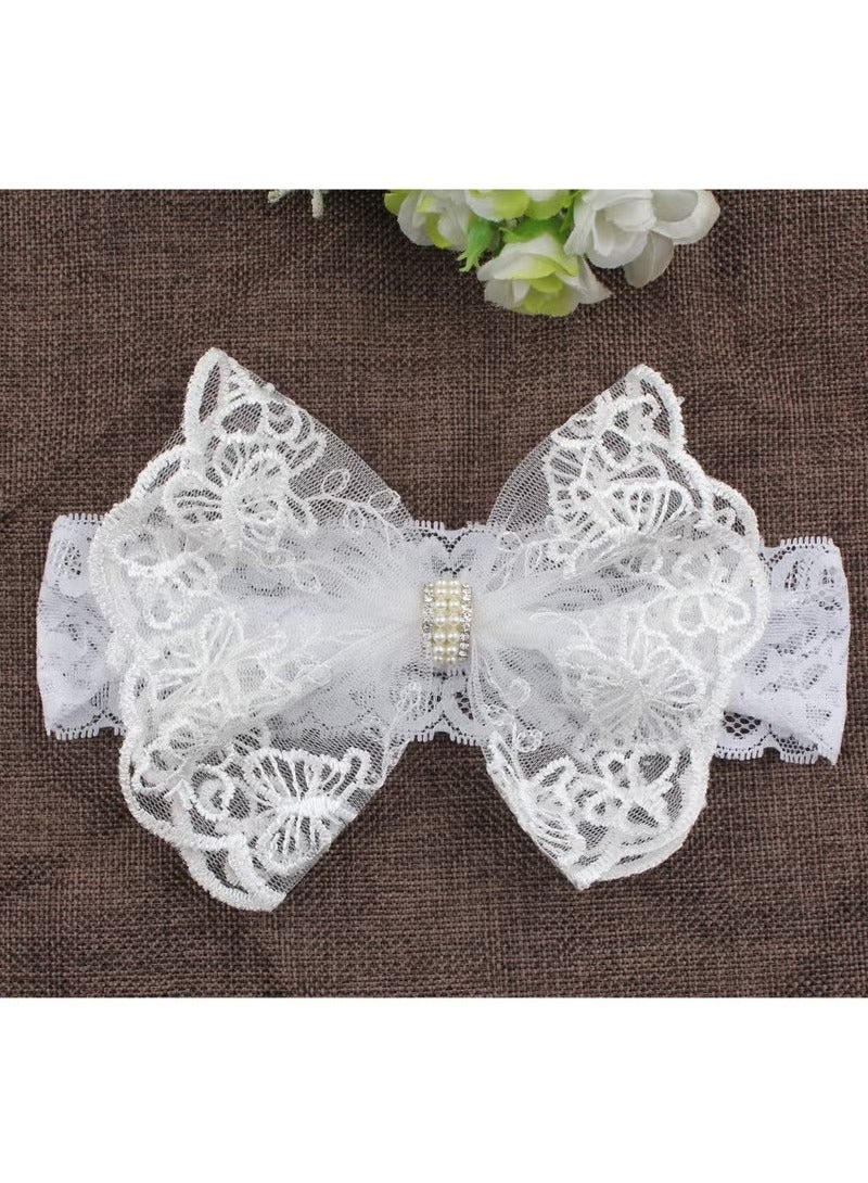 Baby Big Bows Headbands Lace Hairbands Hair Bows Elastics Handmade Hair Accessories for Baby Girls Newborn Infant Toddlers Kids (White) - Image 2
