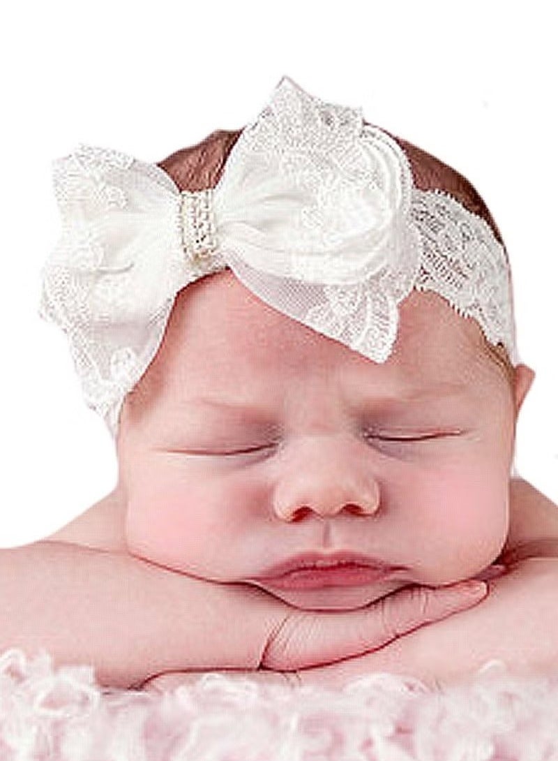Baby Big Bows Headbands Lace Hairbands Hair Bows Elastics Handmade Hair Accessories for Baby Girls Newborn Infant Toddlers Kids (White) - Image 1