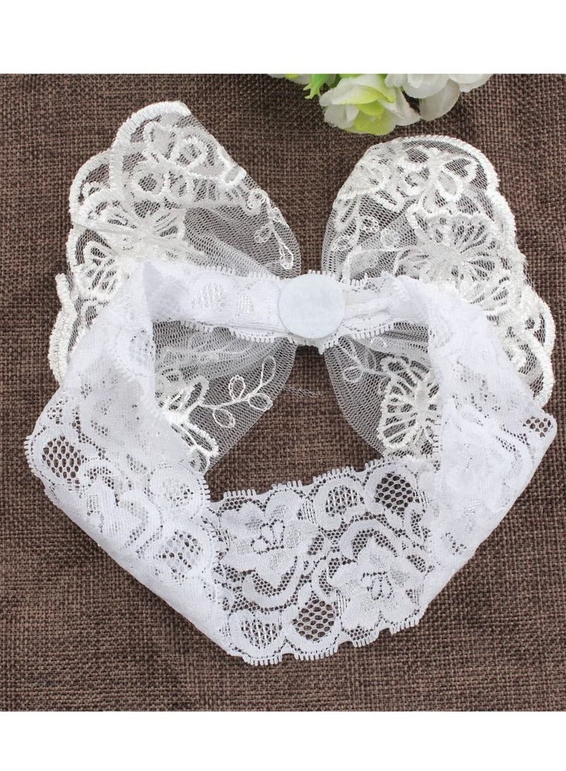 Baby Big Bows Headbands Lace Hairbands Hair Bows Elastics Handmade Hair Accessories for Baby Girls Newborn Infant Toddlers Kids (White) - Image 3