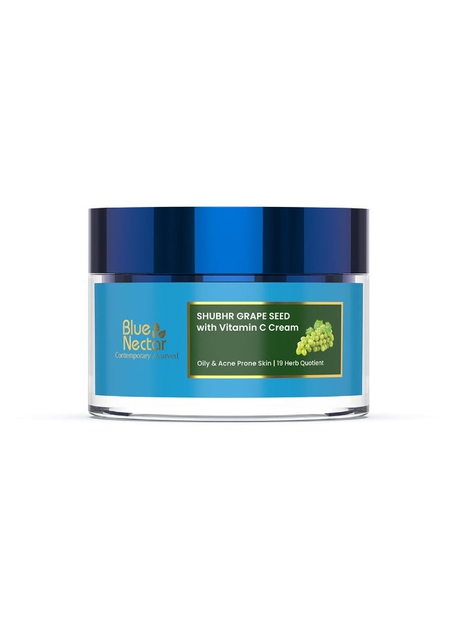 Blue Nectar Plant Based Vitamin C Face Moisturizer for Oily Acne Prone Skin with Grapeseed | Oil Free Lightweight Cream for Women (19 herbs, 50g) - Image 1