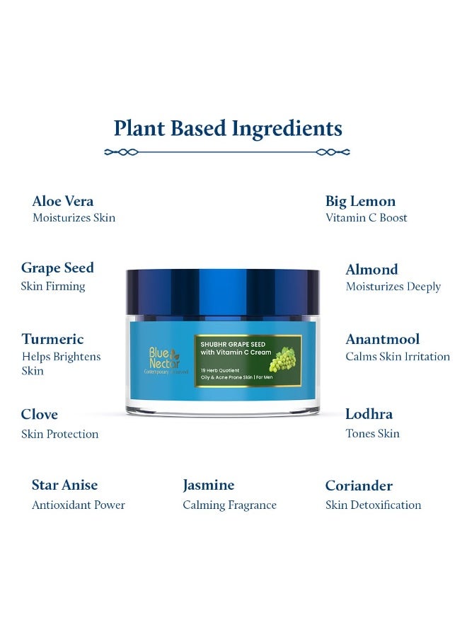 Blue Nectar Plant Based Vitamin C Face Moisturizer for Oily Acne Prone Skin with Grapeseed | Oil Free Lightweight Cream for Women (19 herbs, 50g) - Image 4