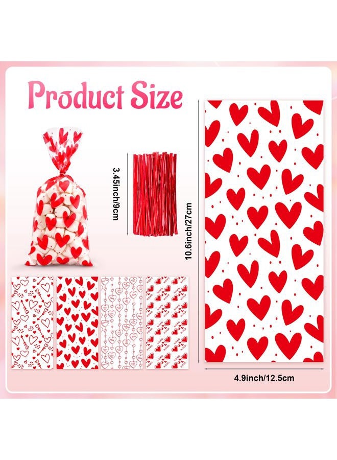 Nelisylux Valentines Cellophane Bags, Valentines Gift Bag, Valentine Treat Bags, Plastic Clear Red Valentine's Candy Cookie Goodie Snack Bag with Twist Ties for Valentines Day Wedding Party Favor Supplies,50 - Image 3