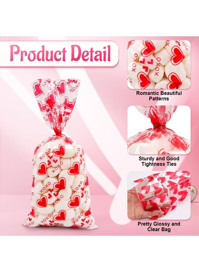 Nelisylux Valentines Cellophane Bags, Valentines Gift Bag, Valentine Treat Bags, Plastic Clear Red Valentine's Candy Cookie Goodie Snack Bag with Twist Ties for Valentines Day Wedding Party Favor Supplies,50 - Image 4