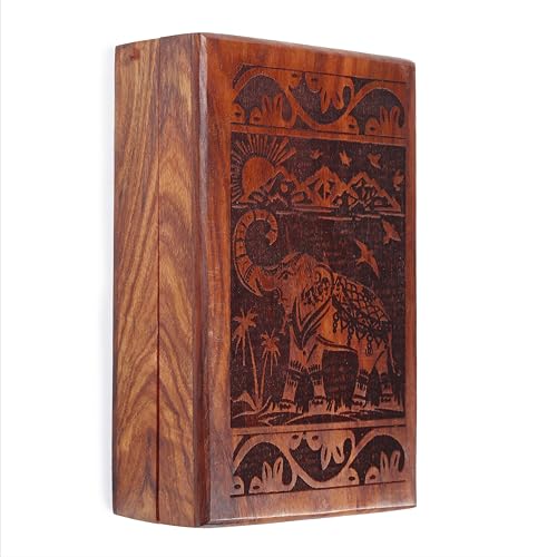 RGrandsons Handmade Wooden Keepsake Storage Box Jewelry Trinket Holder Organizer Floral Hand Carvings with Brass Inlay 8 inch (8.0x5.0 inch_RG0109) - Image 5