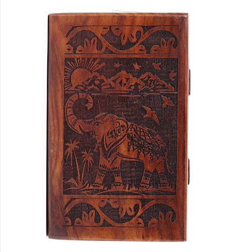 RGrandsons Handmade Wooden Keepsake Storage Box Jewelry Trinket Holder Organizer Floral Hand Carvings with Brass Inlay 8 inch (8.0x5.0 inch_RG0109) - Image 3