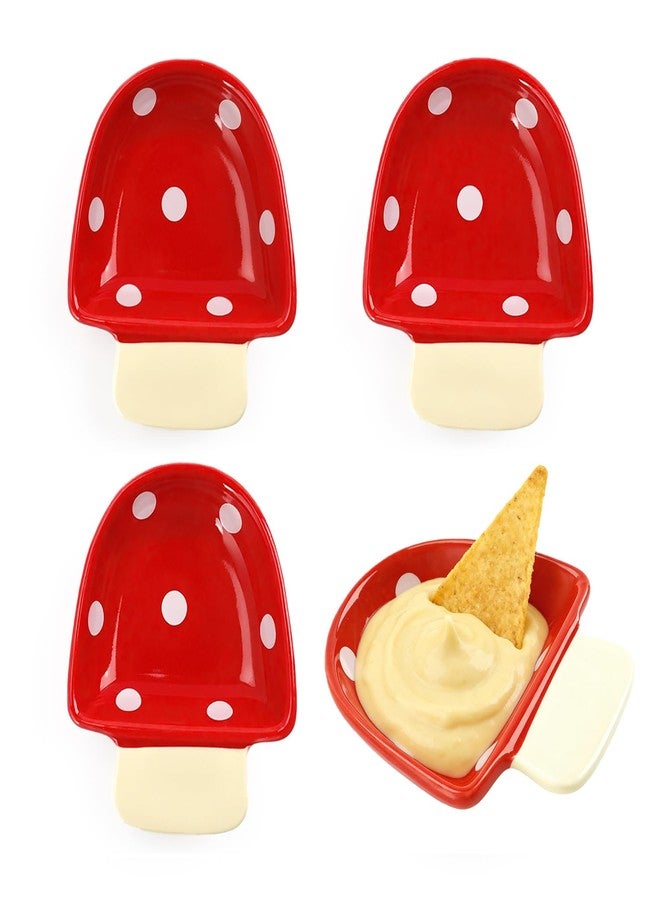 Katathani Mushroom Shaped Ceramic Dip Bowls Set of 4, Soy Sauce Dish & Appetizer Plates - 4 Inch Small Dipping Bowls for Condiments, Sushi, Olive Oil, Charcuterie Board & Side Dishes - Image 1