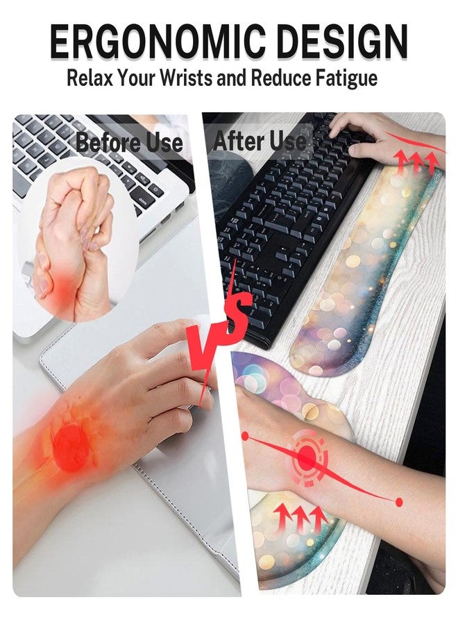 Britimes Keyboard Mouse Pad Set 4in1 Large Mousepad+Keyboard Wrist Rest+Mouse Wrist Rest+Coaster Set with Ergonomic Design for Home Office Computer 35.4x15.7Inches (Abstract Pink and Blue Glitter) - Image 4