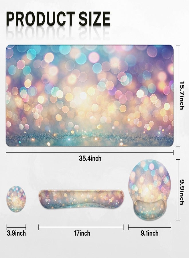 Britimes Keyboard Mouse Pad Set 4in1 Large Mousepad+Keyboard Wrist Rest+Mouse Wrist Rest+Coaster Set with Ergonomic Design for Home Office Computer 35.4x15.7Inches (Abstract Pink and Blue Glitter) - Image 2