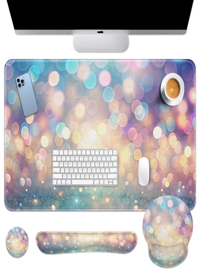 Britimes Keyboard Mouse Pad Set 4in1 Large Mousepad+Keyboard Wrist Rest+Mouse Wrist Rest+Coaster Set with Ergonomic Design for Home Office Computer 35.4x15.7Inches (Abstract Pink and Blue Glitter) - Image 1