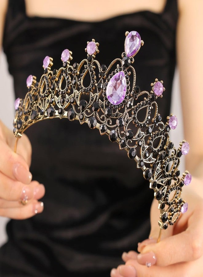 Rannyrena Crystal Wedding Tiaras and Crowns for Women Elegant Royal Queen Crown Sparkling Rhinestone Bridal Headbands Princess Quinceanera Headpieces for Birthday Prom Pageant Party (Dark Gold-purple1) - Image 3