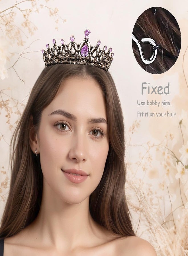 Rannyrena Crystal Wedding Tiaras and Crowns for Women Elegant Royal Queen Crown Sparkling Rhinestone Bridal Headbands Princess Quinceanera Headpieces for Birthday Prom Pageant Party (Dark Gold-purple1) - Image 2