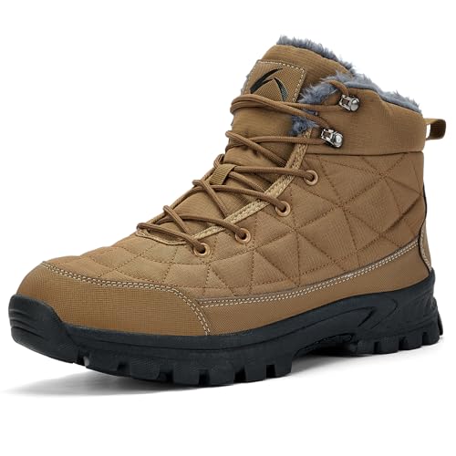 UPSOLO Mens Ankle Snow Booties Backpacking Hiking Boots Warm Soft Sole Comfortable Extra Wide Width Thicken Lightweight Walking Casual Sneakers(T232 Khaki 44) - Image 2