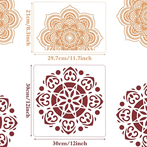 Zonon 10 Pieces Large Mandala Stencils Mandala Print Templates Reusable Painting Stencils Laser Cut Mandala Dot Stencils for Wall Tile Floor Fabric Furniture Painting DIY Supplies, 10 Styles, 2 Sizes - Image 3