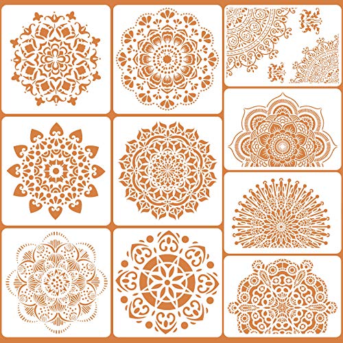 Zonon 10 Pieces Large Mandala Stencils Mandala Print Templates Reusable Painting Stencils Laser Cut Mandala Dot Stencils for Wall Tile Floor Fabric Furniture Painting DIY Supplies, 10 Styles, 2 Sizes - Image 1