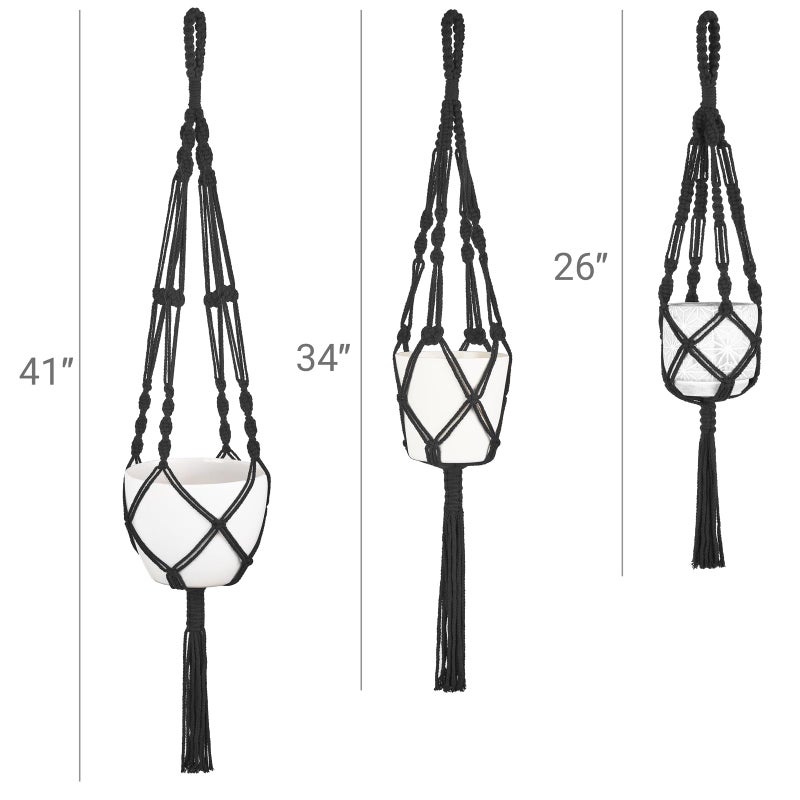 Mkono 3 Pack Macrame Plant Hangers, Different Sizes Hanging Planters Indoor Basket Decorative Flower Pots Holder Stand Boho Home Decor, Black - Image 5