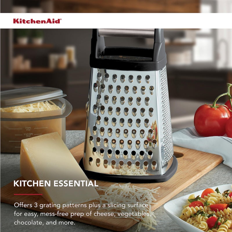 KitchenAid Gourmet 4-Sided Stainless Steel Box Grater for Fine, Medium and Coarse Grate, and Slicing, Detachable 3 Cup Storage Container and Measurment Markings, Dishwasher Safe, 10 inches tall, Black - Image 4