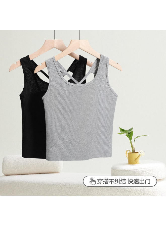 Red Bean Vertical Stripe Modal Women'S Vest, Cross-Back Design, Wearable As Outerwear, Slimming Camisole - Image 5
