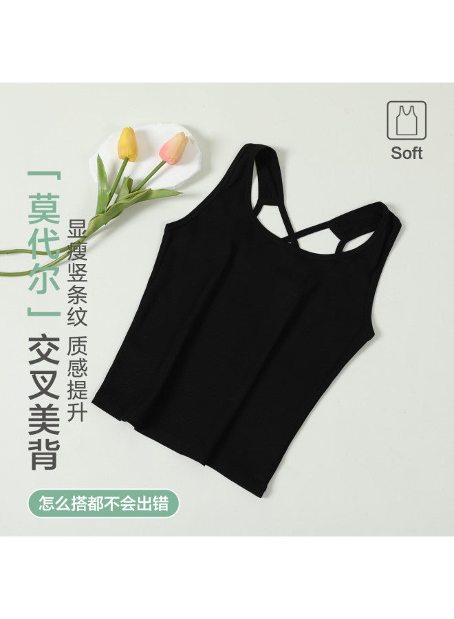 Red Bean Vertical Stripe Modal Women'S Vest, Cross-Back Design, Wearable As Outerwear, Slimming Camisole - Image 4