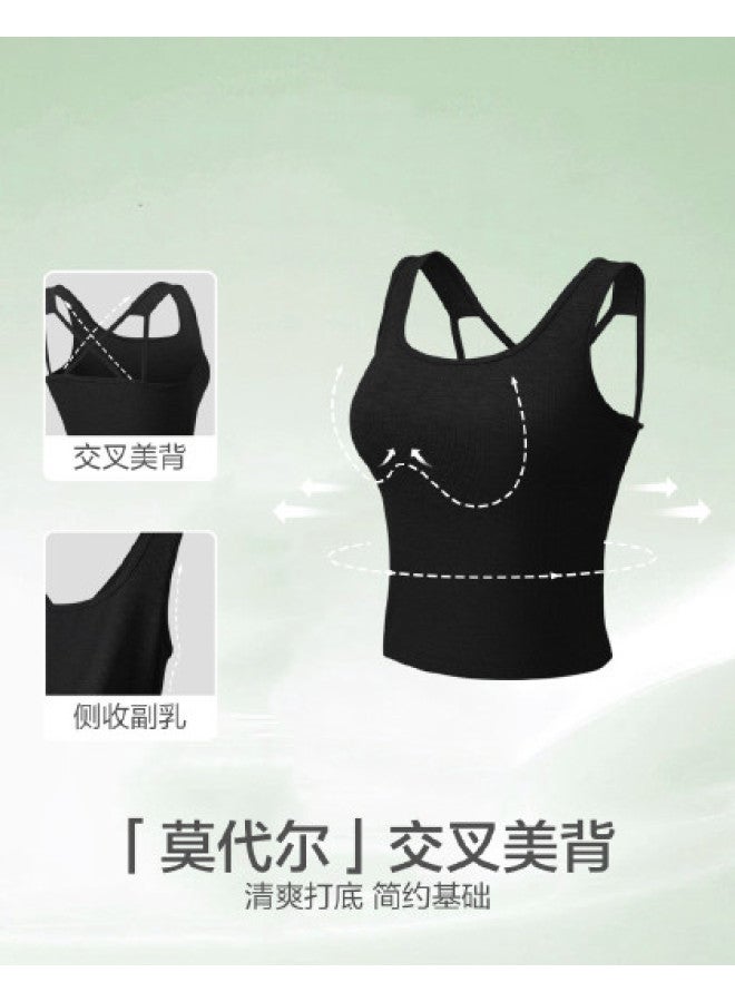 Red Bean Vertical Stripe Modal Women'S Vest, Cross-Back Design, Wearable As Outerwear, Slimming Camisole - Image 1