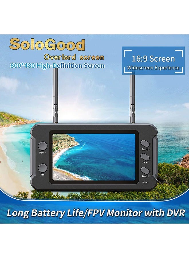 SoloGood شاشة FPV 4.3 بوصة مع DVR 5.8 جيجاهرتز 40 قناة 800 × 480 IPS لجهاز استقبال الطائرات بدون طيار FPV والسيارات RC - Image 4