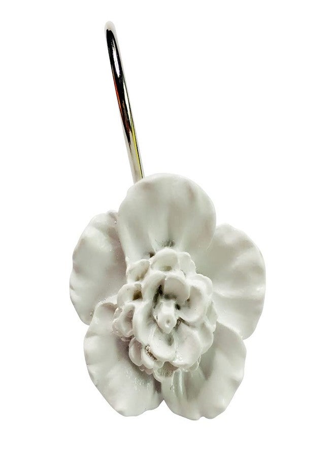 Twofishes White Flower Shower Curtain Hooks Set of 12 Home Fashion Decorative Rust Proof White Flower Shower Curtain Rings Pack of 12 - Image 5