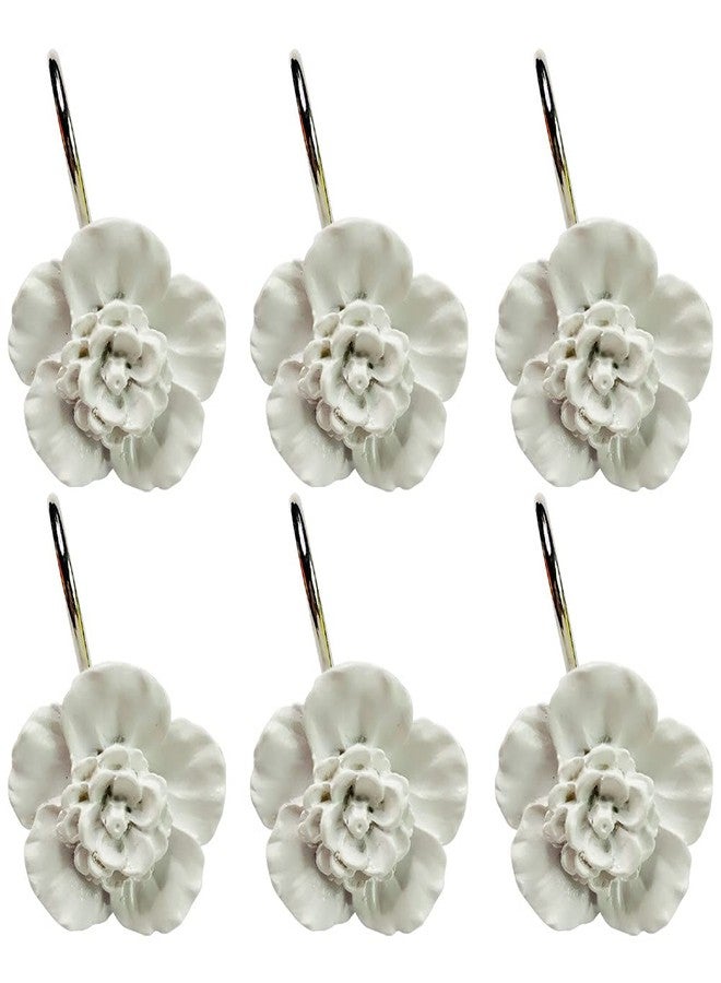 Twofishes White Flower Shower Curtain Hooks Set of 12 Home Fashion Decorative Rust Proof White Flower Shower Curtain Rings Pack of 12 - Image 1