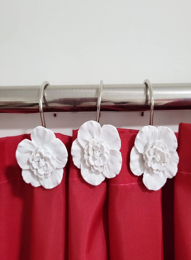 Twofishes White Flower Shower Curtain Hooks Set of 12 Home Fashion Decorative Rust Proof White Flower Shower Curtain Rings Pack of 12 - Image 2