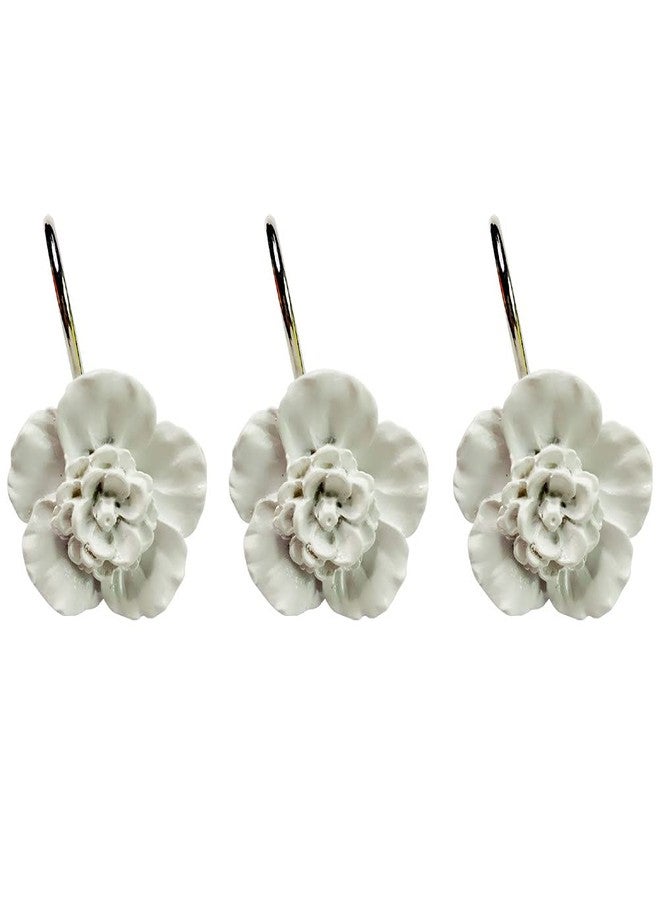 Twofishes White Flower Shower Curtain Hooks Set of 12 Home Fashion Decorative Rust Proof White Flower Shower Curtain Rings Pack of 12 - Image 4