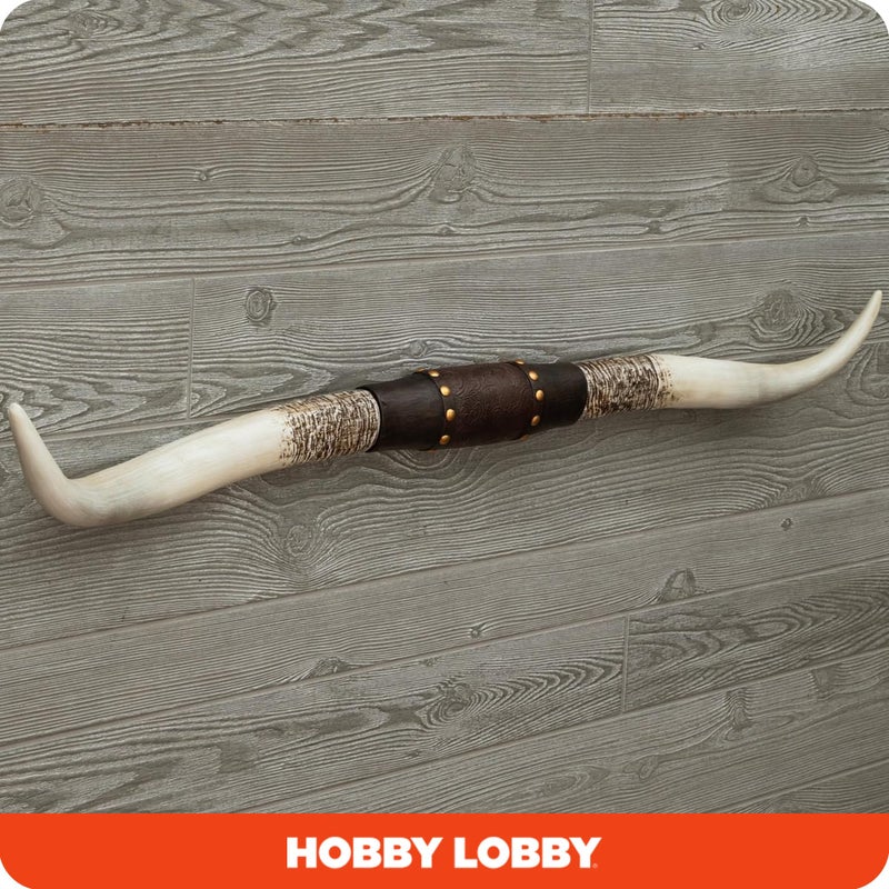 Hobby Lobby Longhorn Wall Decor, Resin, Distressed Horns, Leather Strap Design, Floral Embossing, Gold Studs, 40 inches Wide, Rustic, Country Charm - Image 4