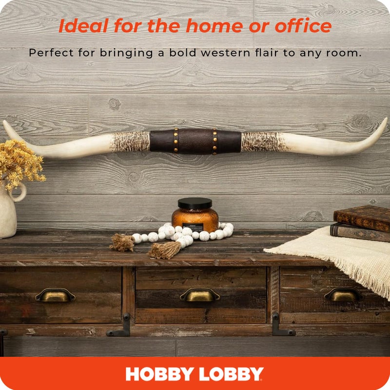 Hobby Lobby Longhorn Wall Decor, Resin, Distressed Horns, Leather Strap Design, Floral Embossing, Gold Studs, 40 inches Wide, Rustic, Country Charm - Image 5